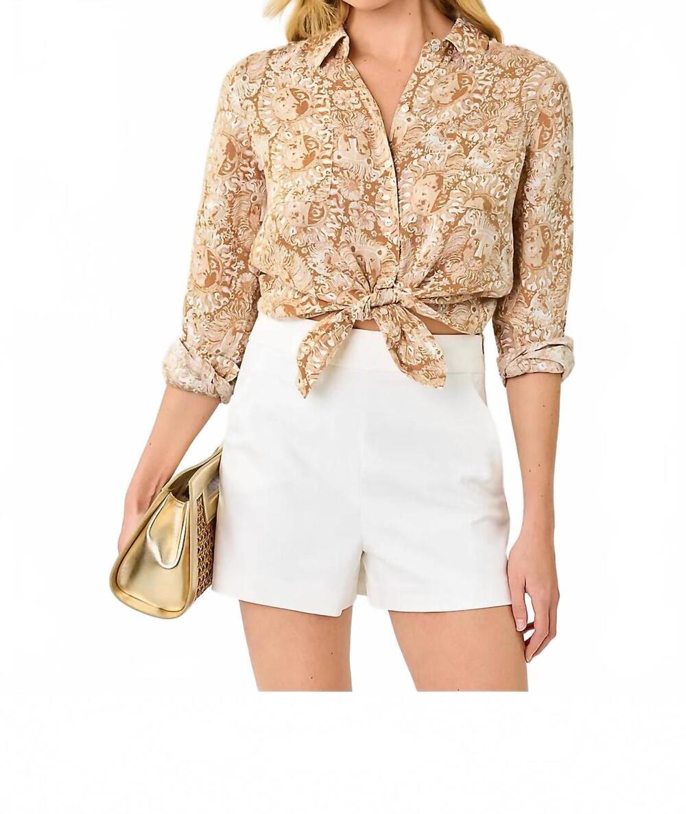 NEW LILLY PULITZER sea view linen button down shirt in iced latte lil jims stuff